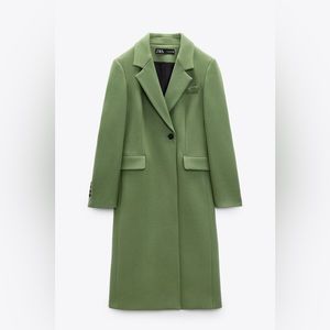 Zara Fitted Wool Blend Coat Greenish